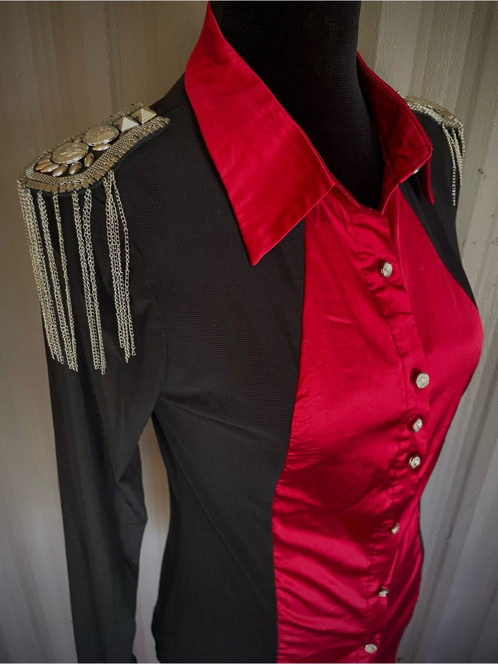 Women’s Western Horse Show Shirt Cowgirl Rodeo Equestrian Rhinestone Fringe M